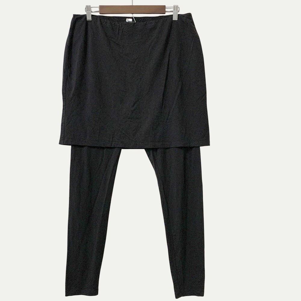 Eileen Fisher Skirted Leggings Women Size L Black Pull On Stretch Jersey Knit
